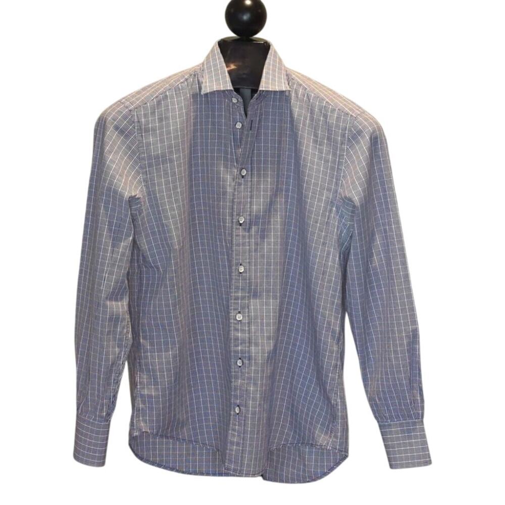 Rag and Bone for Saks Mens Button Up Shirt Size 15.5 Cotton Navy Check Career